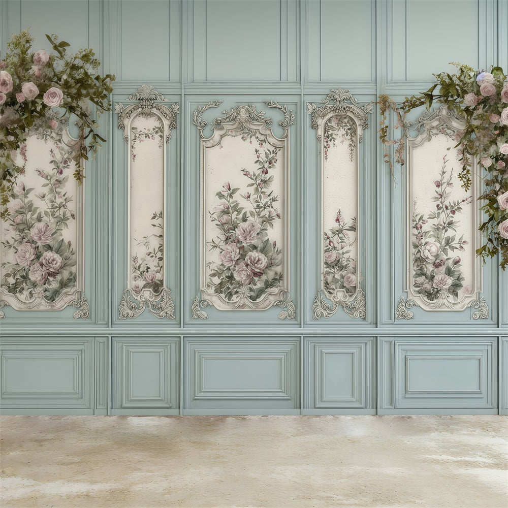 Baroque Backdrop Blue Floral Panel Vintage Wall Backdrop UK MRR7-219