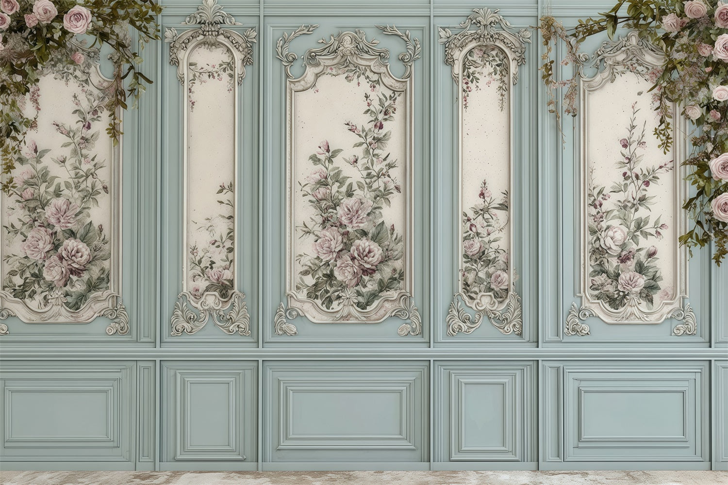 Baroque Backdrop Blue Floral Panel Vintage Wall Backdrop UK MRR7-219