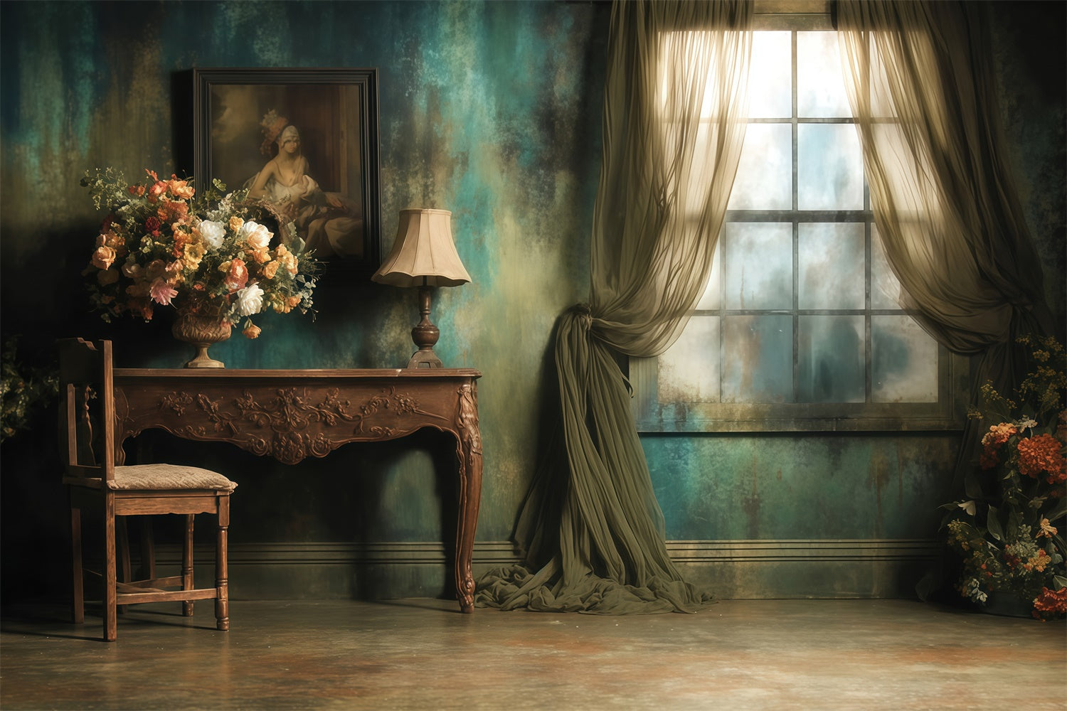 Victorian Photo Backdrop Floral Room Vintage Backdrops UK MRR7-220