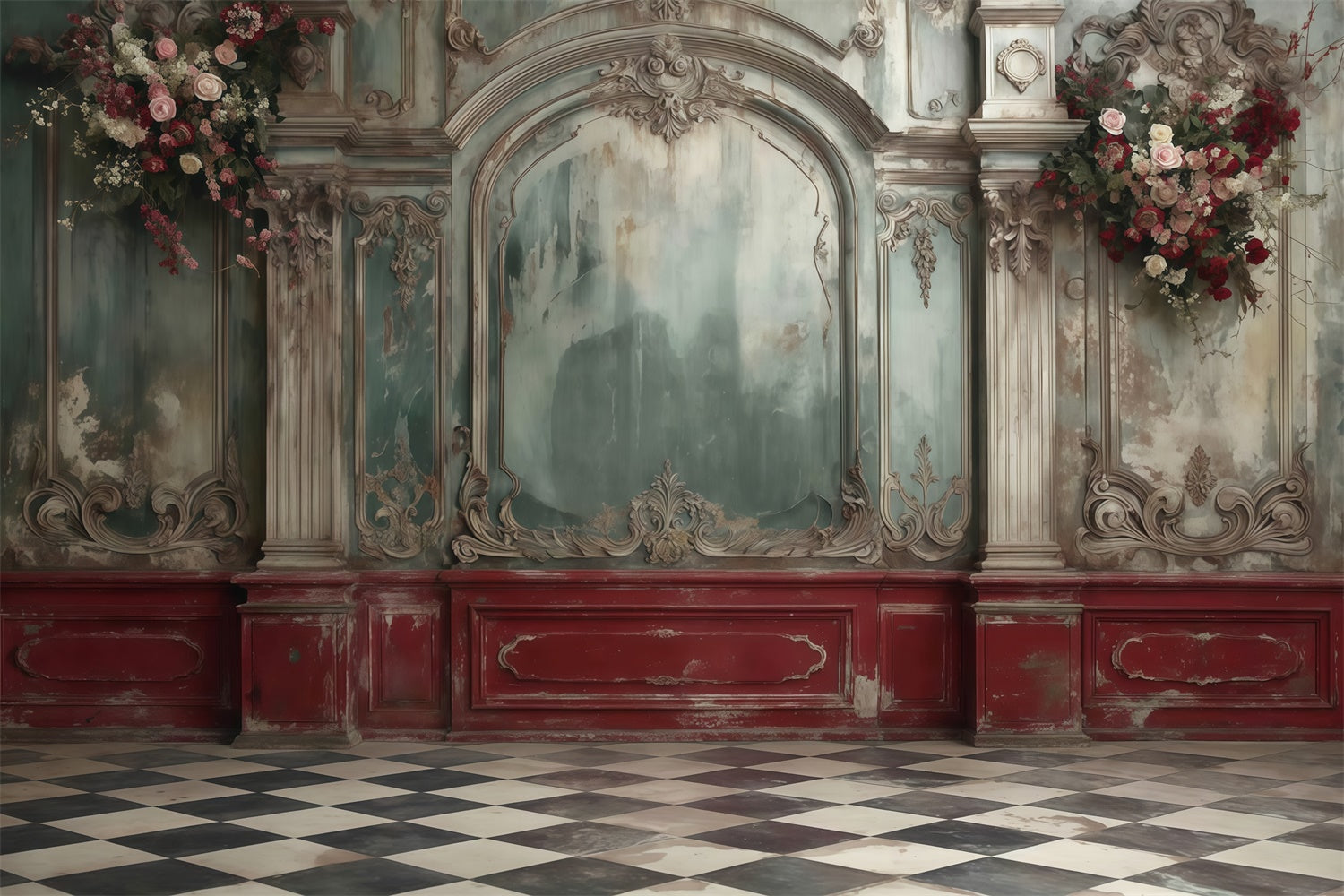 Vintage Wall Backdrop Faded Palace Romance Backdrop UK MRR7-229