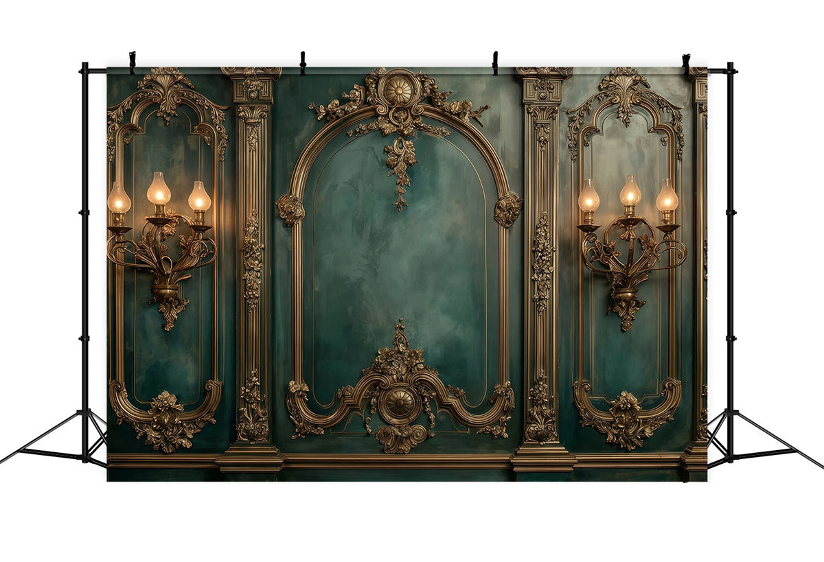 Baroque Backdrop Gilded Emerald Vintage Wall Backdrop UK MRR7-231