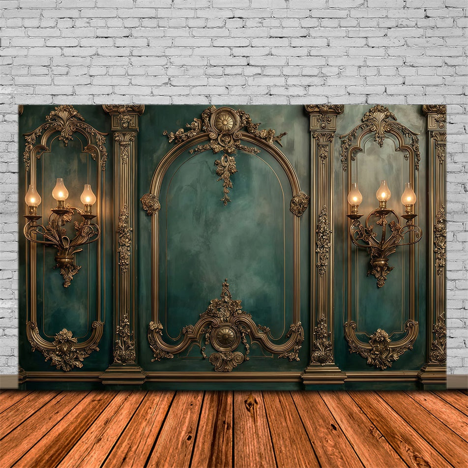 Baroque Backdrop Gilded Emerald Vintage Wall Backdrop UK MRR7-231