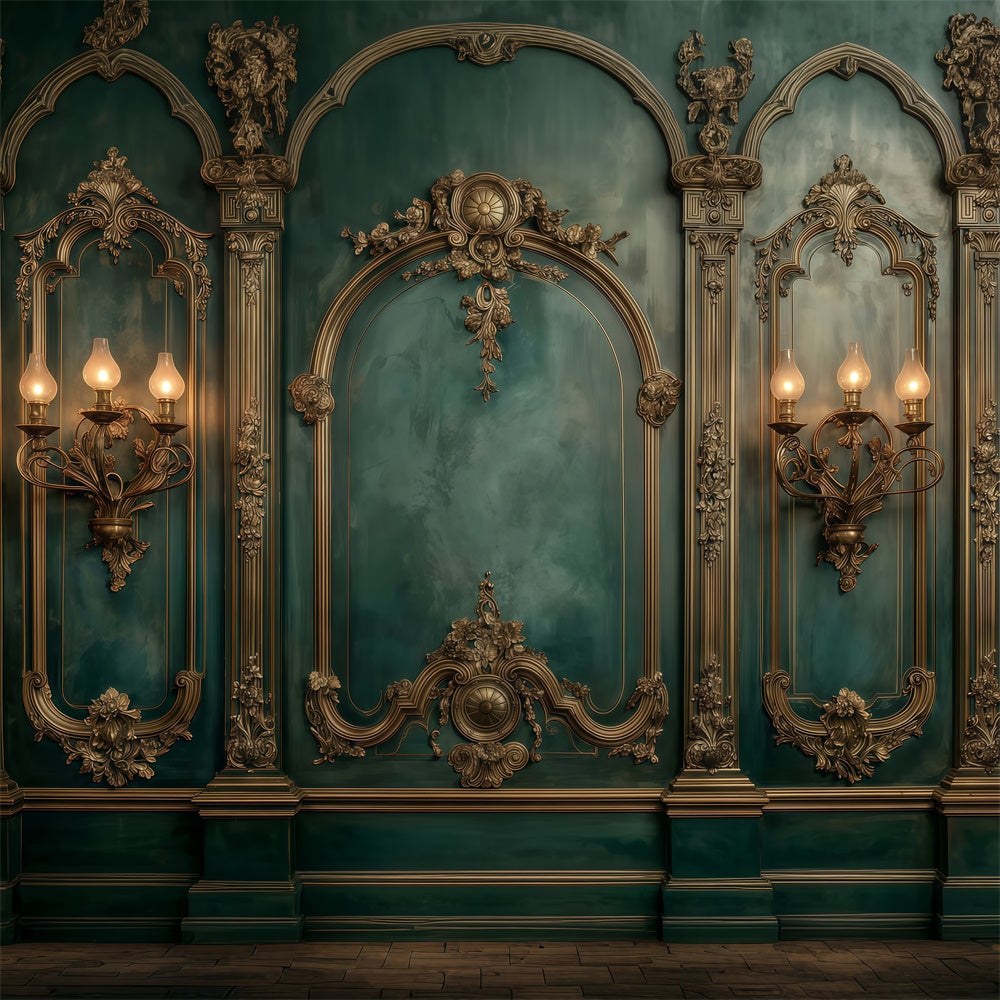 Baroque Backdrop Gilded Emerald Vintage Wall Backdrop UK MRR7-231