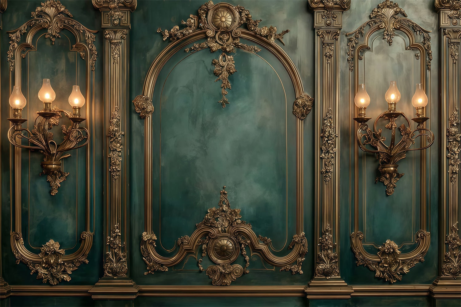Baroque Backdrop Gilded Emerald Vintage Wall Backdrop UK MRR7-231