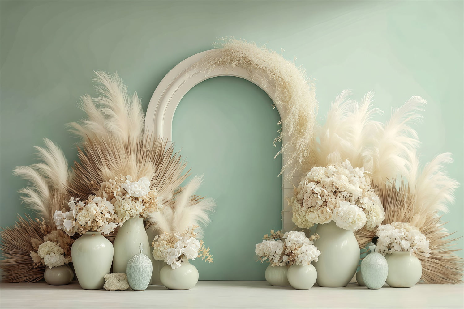 Boho Photography Backdrop Ivory Bloom Arch Backdrop UK MRR7-243