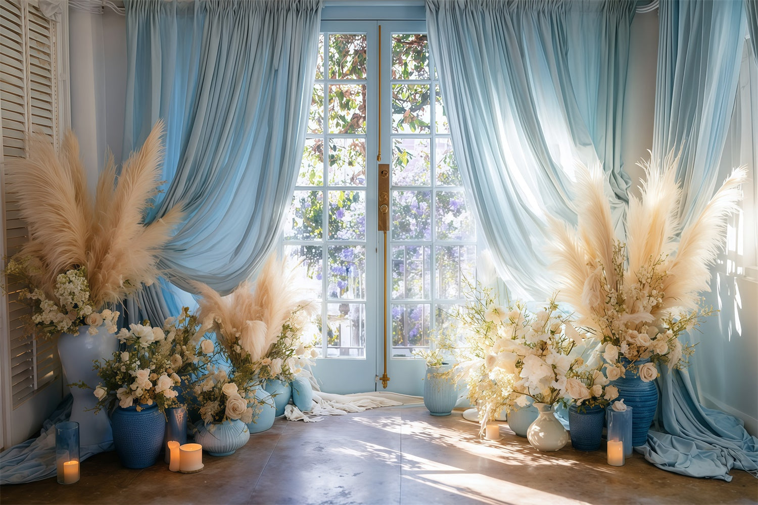 Bohemian Photo Backdrop French Window Floral Backdrop UK MRR7-251