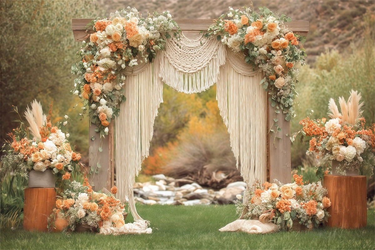 Bohemian Wedding Backdrop Garden Macrame Meadow Backdrop UK MRR7-259