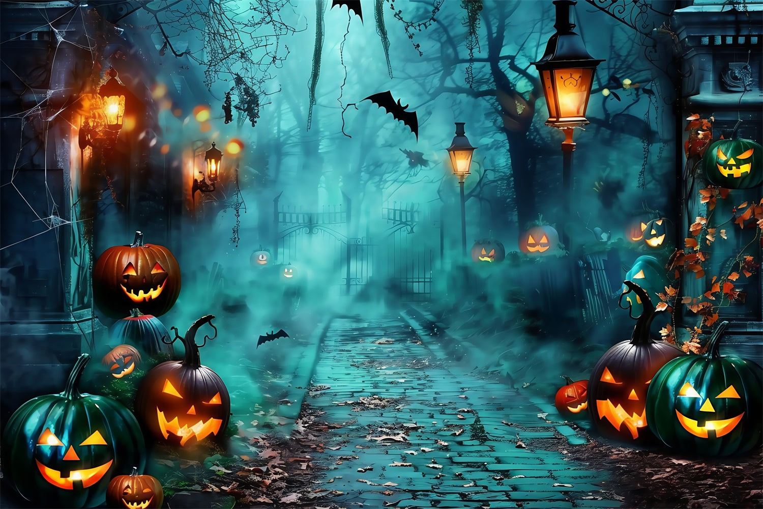 Scary Halloween Backdrop Foggy Pumpkin Pathway Backdrop UK MRR7-26