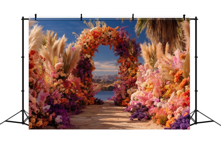 Bohemian Photo Backdrop Tropical Bloom Arch Backdrop UK MRR7-262