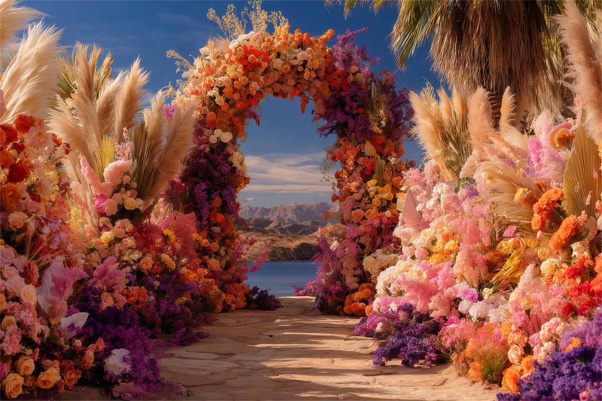 Bohemian Photo Backdrop Tropical Bloom Arch Backdrop UK MRR7-262