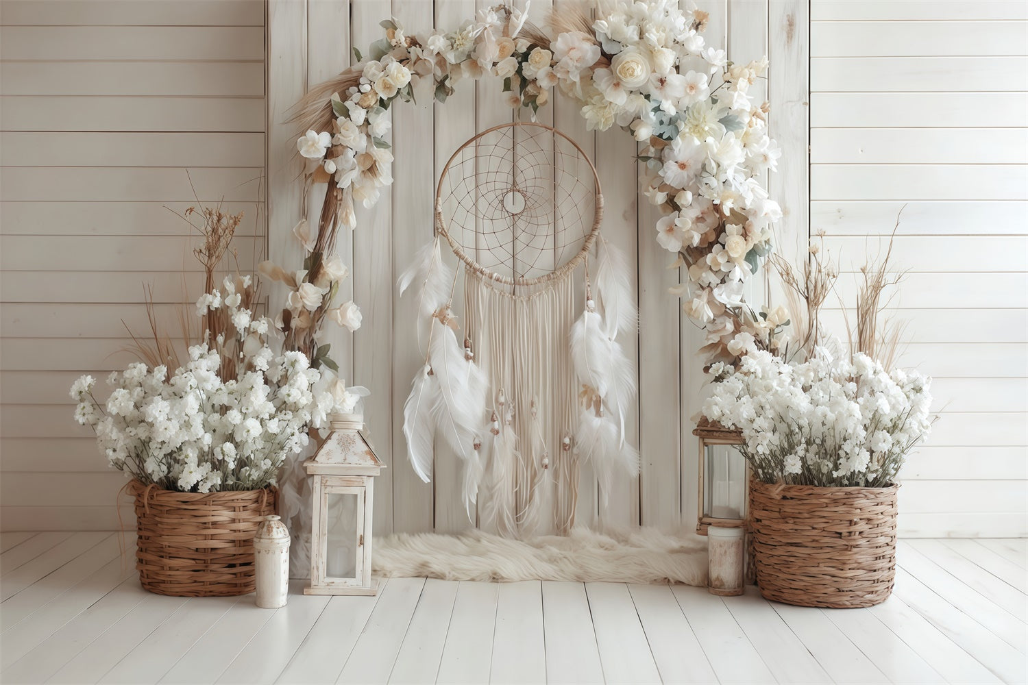 Boho Backdrop Photography Charm Floral Wood Backdrop UK MRR7-264