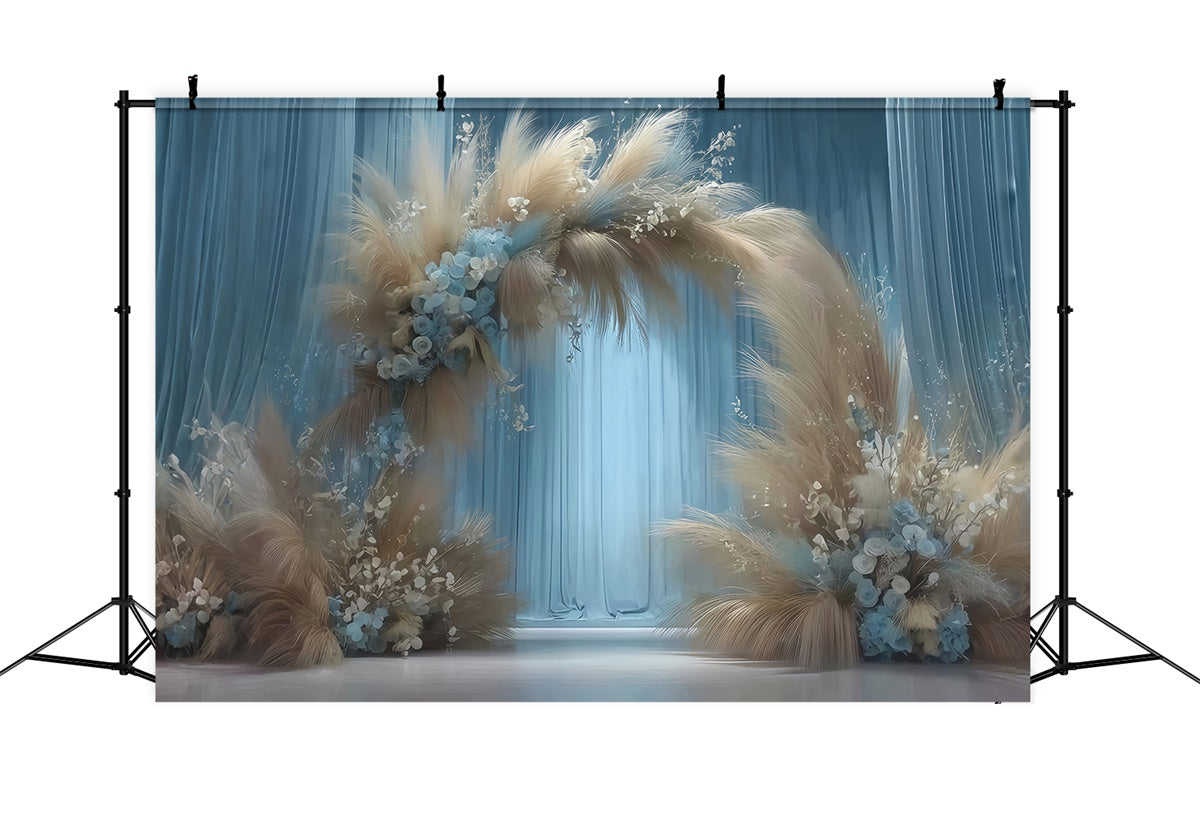 Boho Backdrops Misty Blue Pampas Arch Backdrop UK MRR7-266