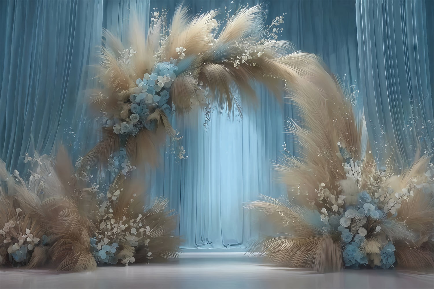 Boho Backdrops Misty Blue Pampas Arch Backdrop UK MRR7-266