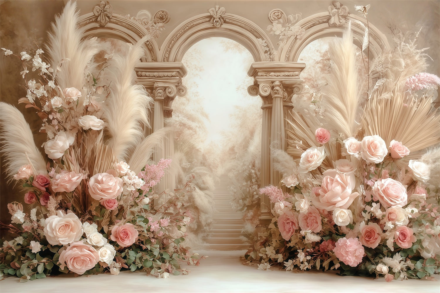 Boho Photo Backdrop Creamy Floral Fantasy Backdrop UK MRR7-269