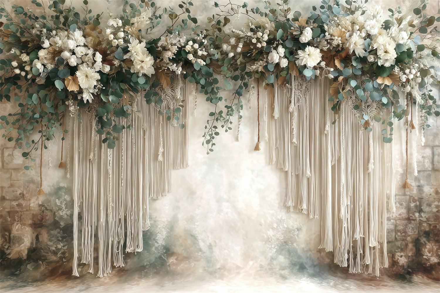 Bohemian Style Backdrop Ivory Fringe Garden Backdrop UK MRR7-271