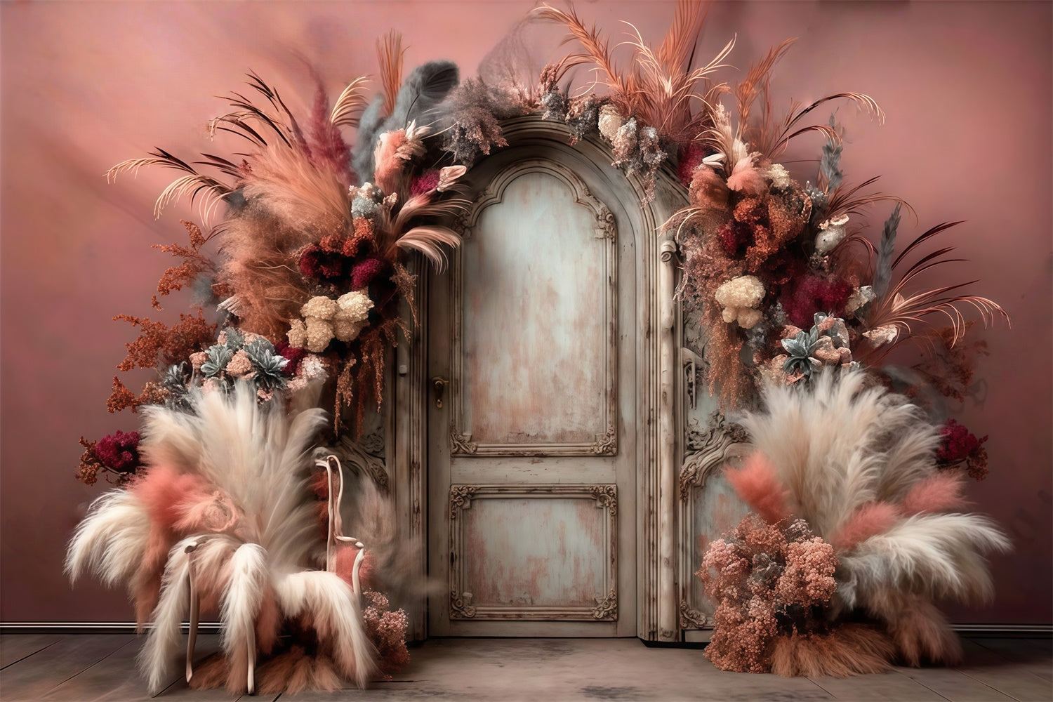 Bohemian Photo Backdrop Feather Bloom Doorway Backdrop UK MRR7-272