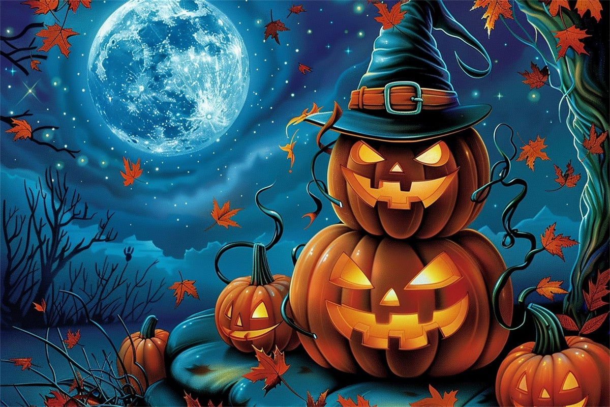 Halloween Moon Backdrop Smiling Pumpkins Stars Backdrop UK MRR7-29