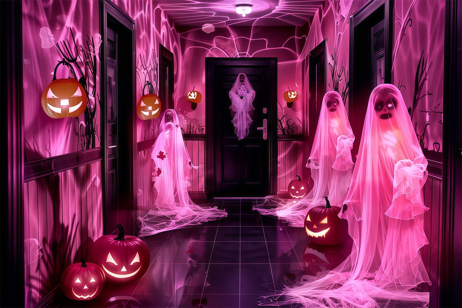 Halloween Wall Backdrop Glowing Ghosts Pumpkins Backdrop UK MRR7-31