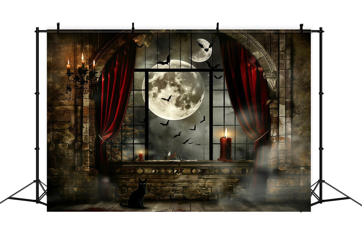 Halloween Moon Backdrop Haunted Window Glow Backdrop UK MRR7-33