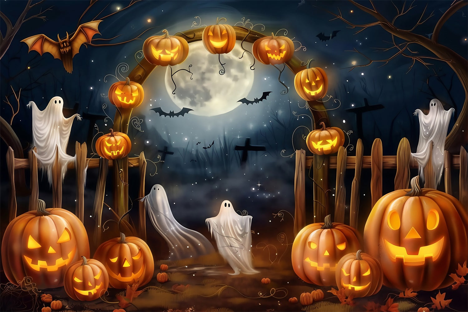 Halloween Moon Backdrop Haunted Harvest Archway Backdrop UK MRR7-37
