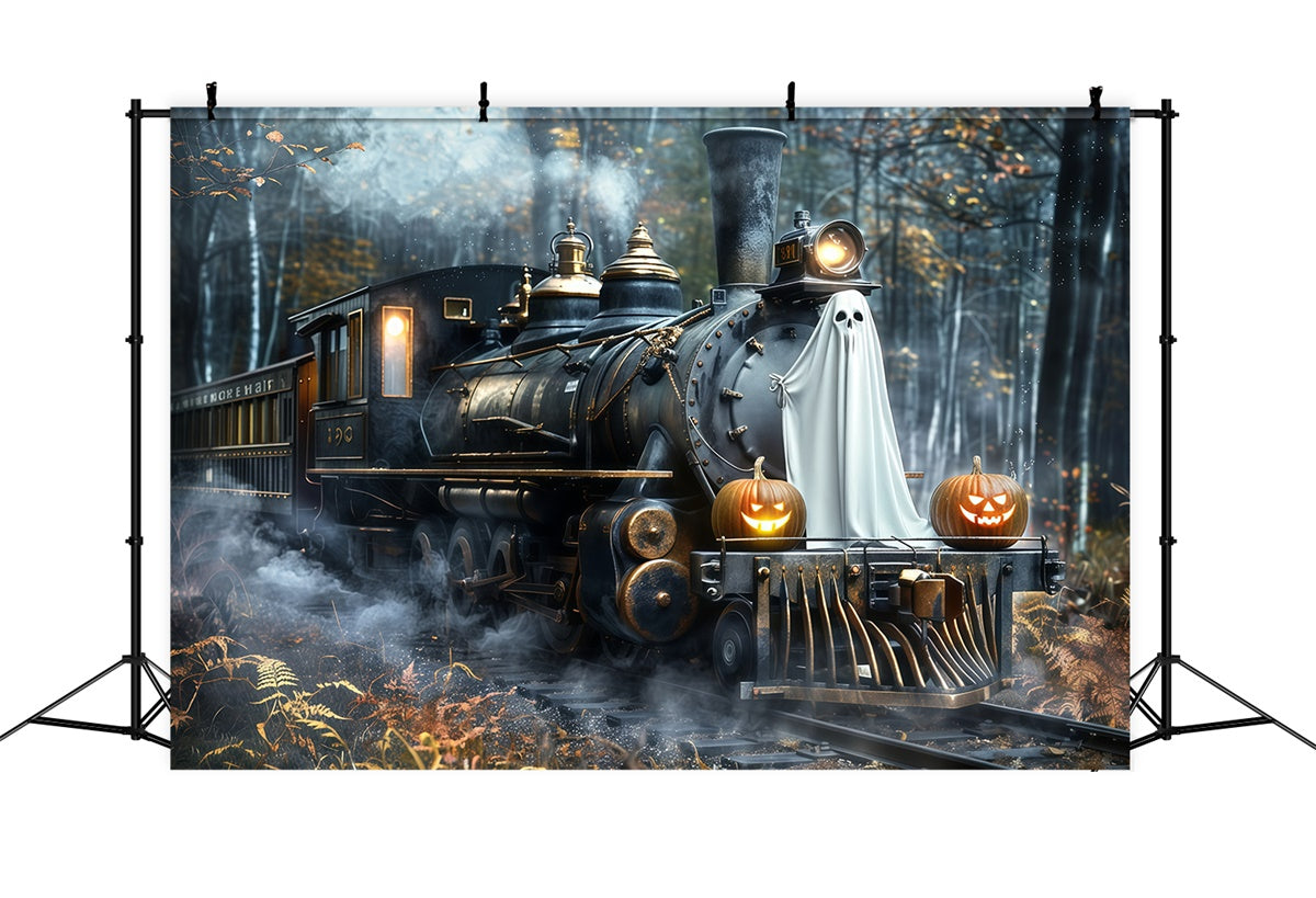Halloween Backdrop Ideas Ghost Pumpkin Train Forest Backdrop UK MRR7-39