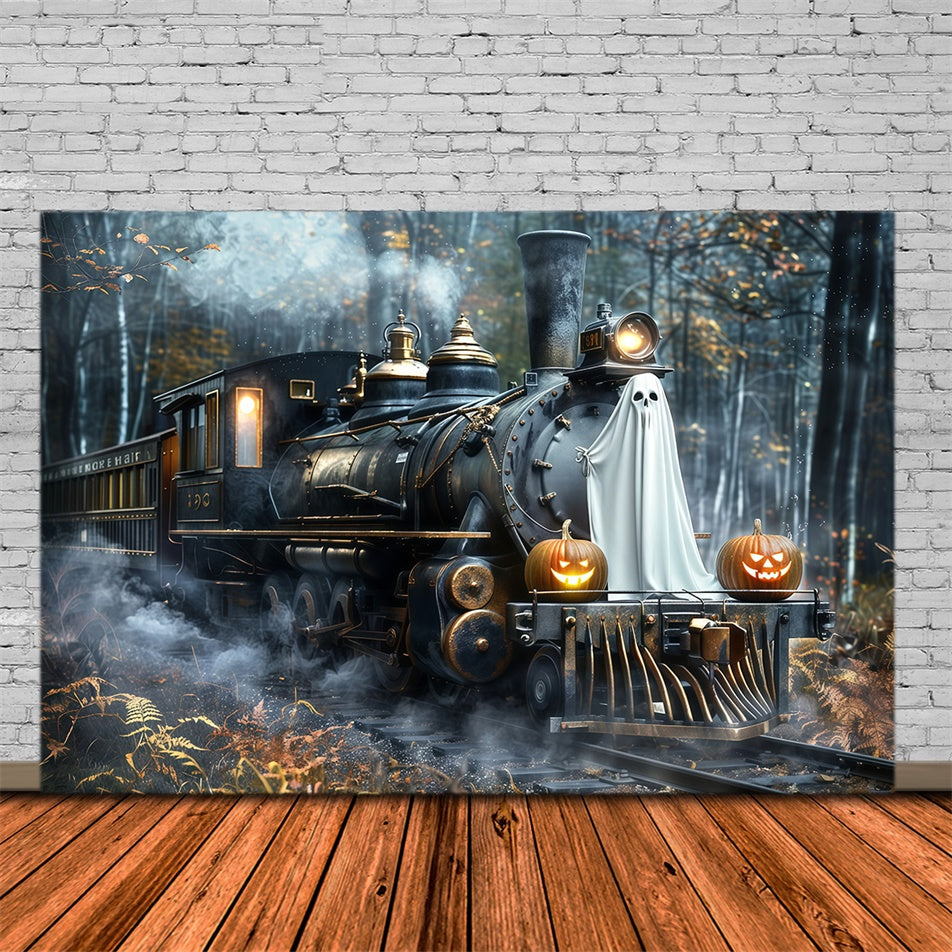 Halloween Backdrop Ideas Ghost Pumpkin Train Forest Backdrop UK MRR7-39