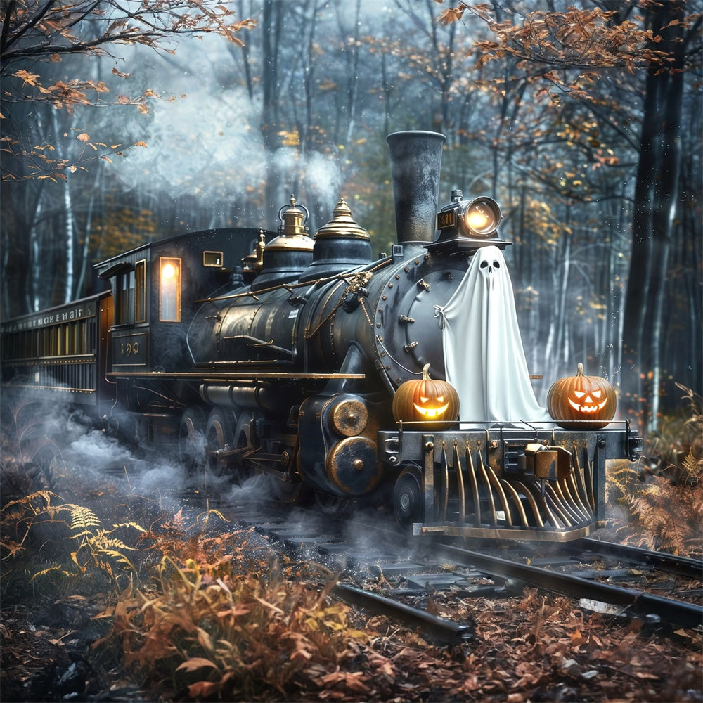 Halloween Backdrop Ideas Ghost Pumpkin Train Forest Backdrop UK MRR7-39
