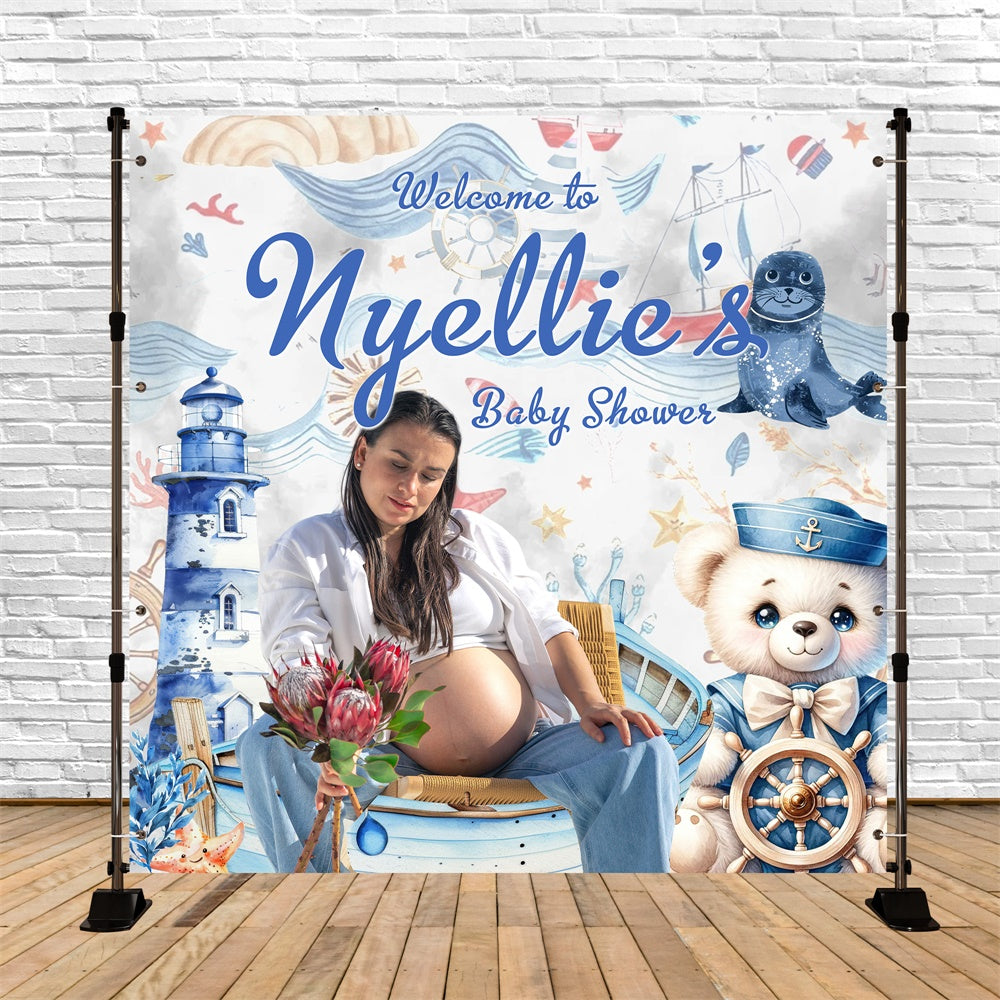 Backdrop For Baby Shower Nautical Adventure Customized Backdrop UK MRR7-4