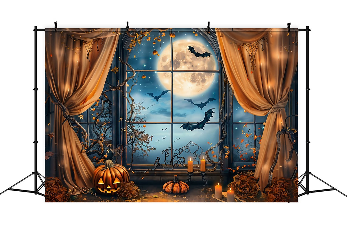 Halloween Moon Backdrop Midnight Bat Window Backdrop UK MRR7-42