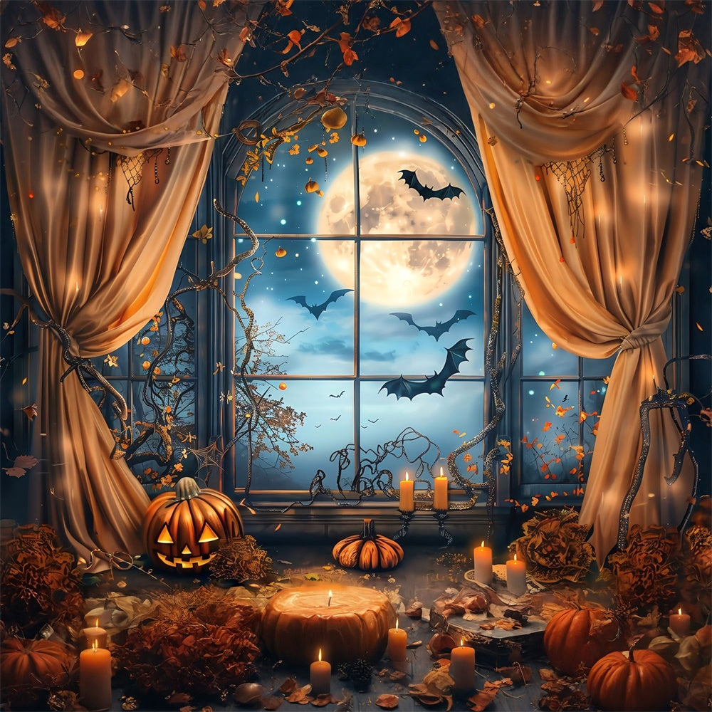 Halloween Moon Backdrop Midnight Bat Window Backdrop UK MRR7-42