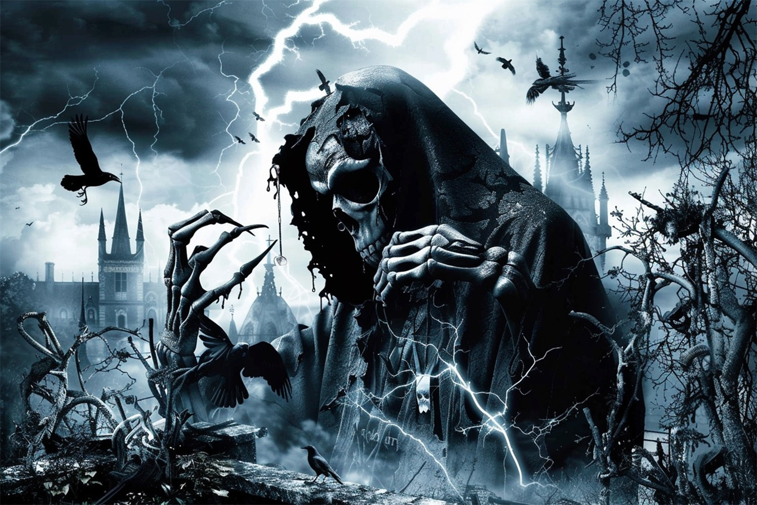 Scary Halloween Backdrop Vengeful Wraith Lightning Backdrop UK MRR7-47