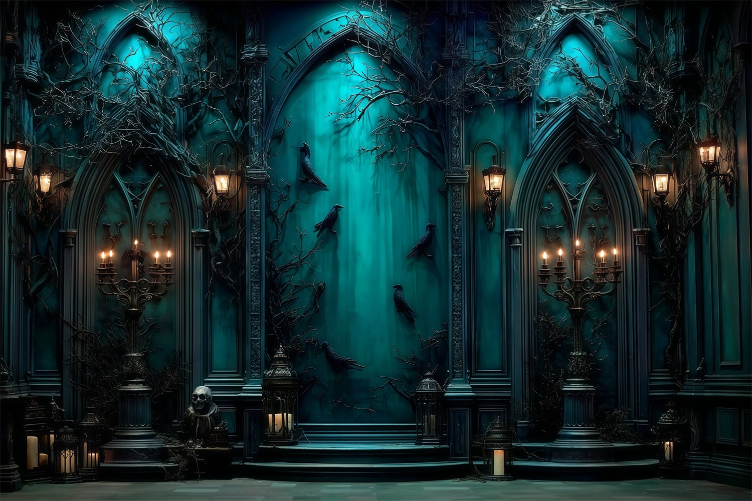 Halloween Picture Backdrop Haunting Blue Chapel Backdrop UK MRR7-49