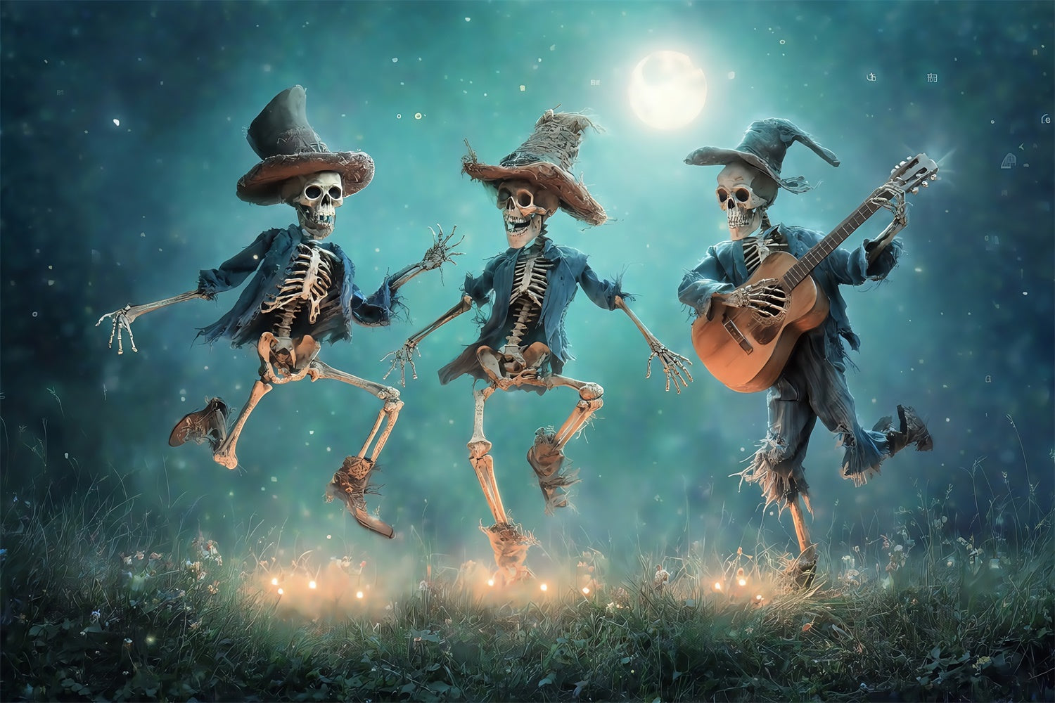 Spooky Halloween Backdrop Skeleton Hoedown Moonlight Backdrop UK MRR7-50