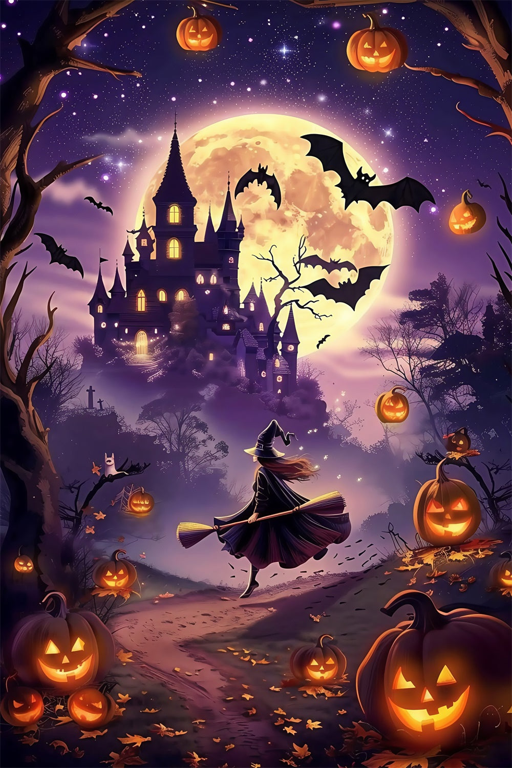 Halloween Witch Backdrop Moonlit Magic Ride Backdrop UK MRR7-51