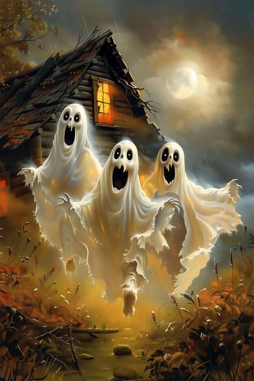 Photography Halloween Backdrop Moonlit Ghost Rush Backdrop UK MRR7-53