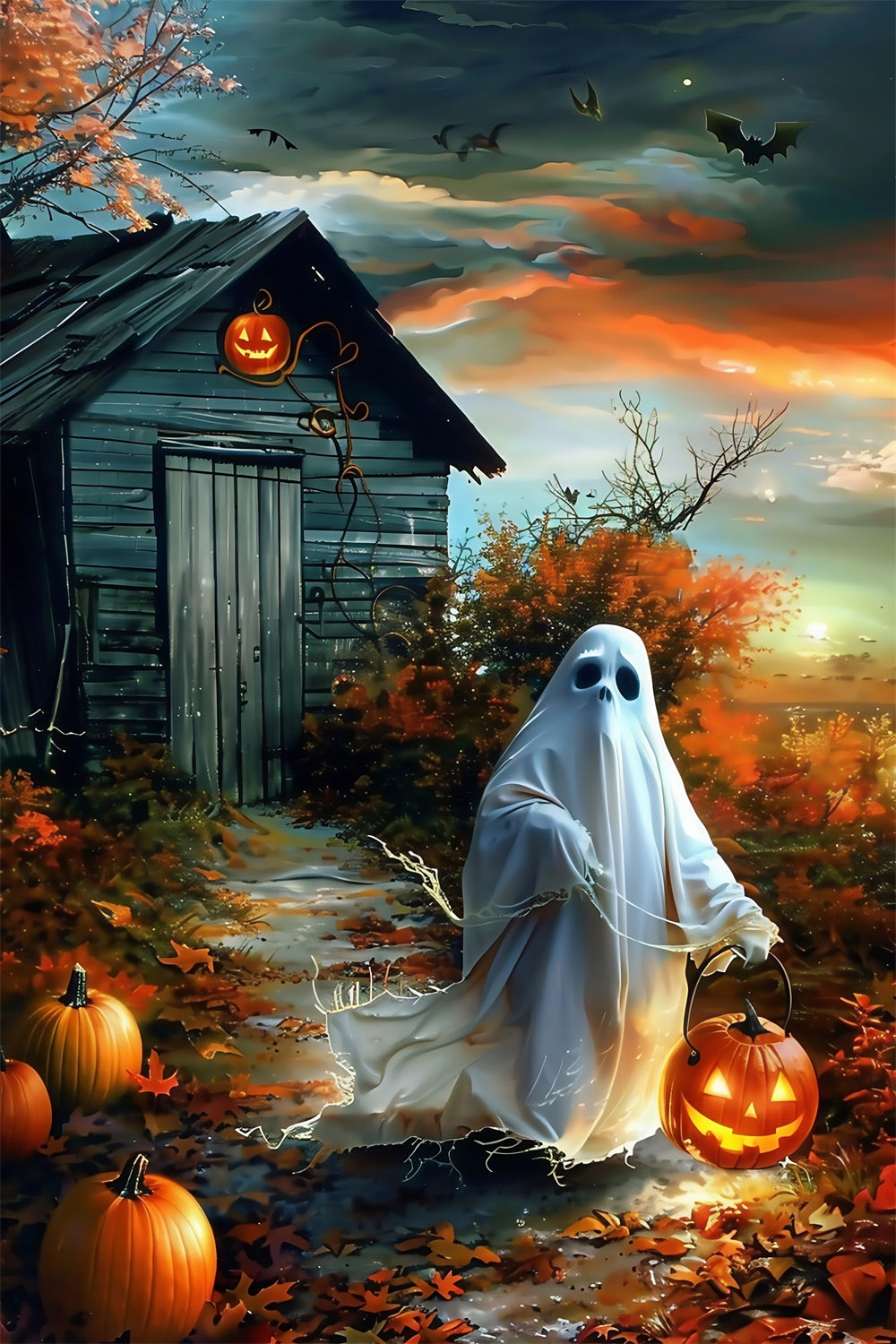 Halloween Photo Backdrop Pumpkin Lantern Ghost Backdrop UK MRR7-55