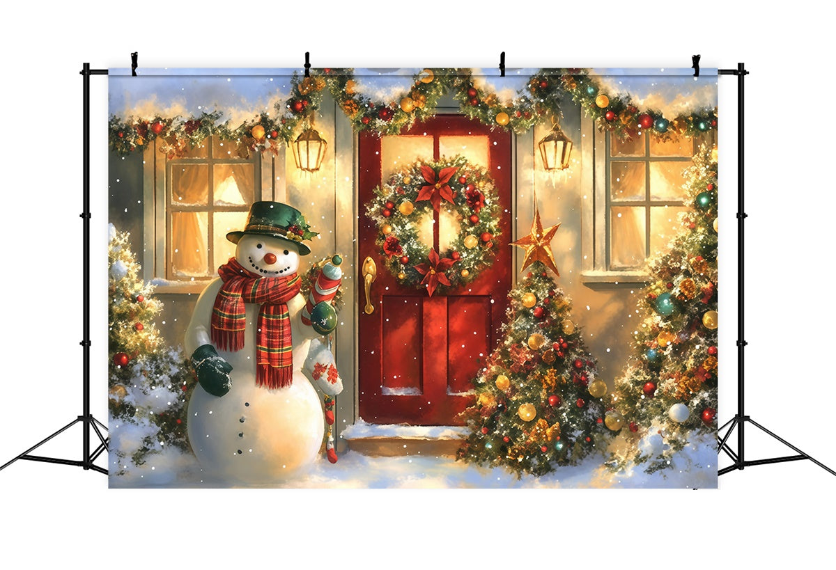 Christmas Photo Backdrops Cozy Cottage Snowman Backdrop UK MRR7-56