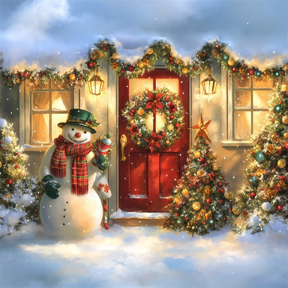 Christmas Photo Backdrops Cozy Cottage Snowman Backdrop UK MRR7-56