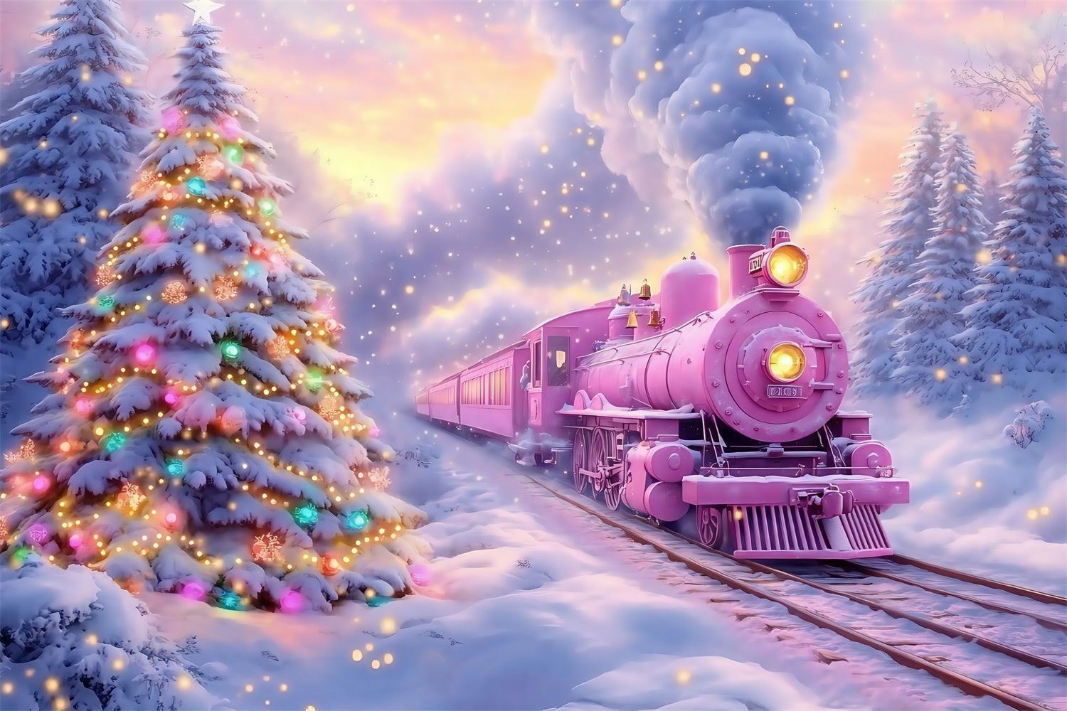 Christmas Photo Backdrops Magical Snow Journey Backdrop UK MRR7-61