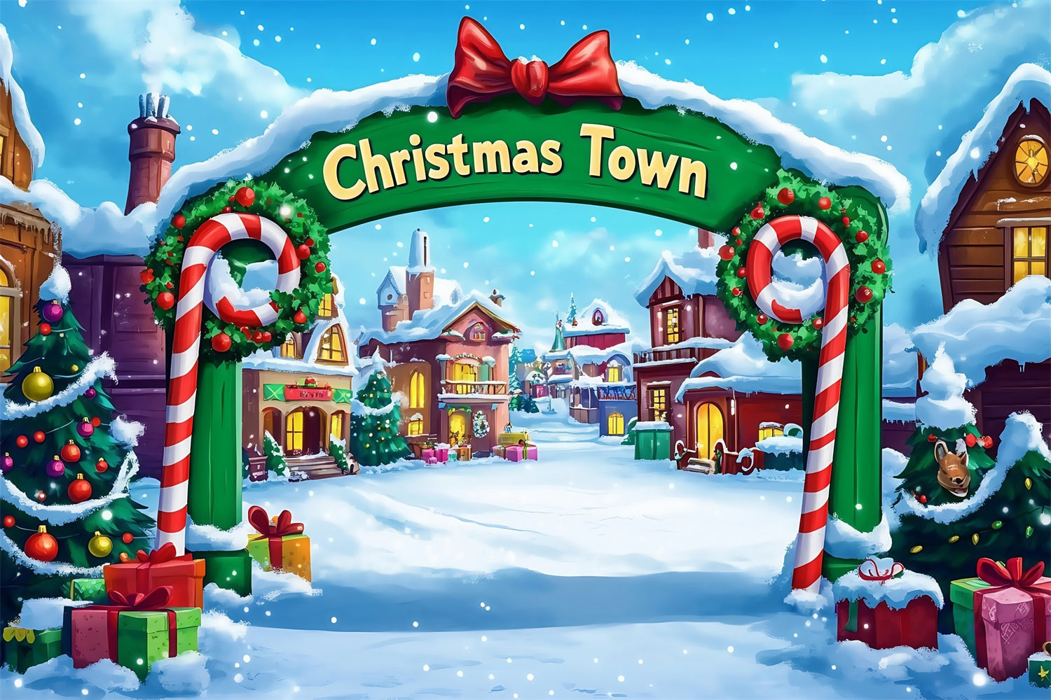 Christmas Village Backdrop Festive Archway Welcome Backdrop UK MRR7-65
