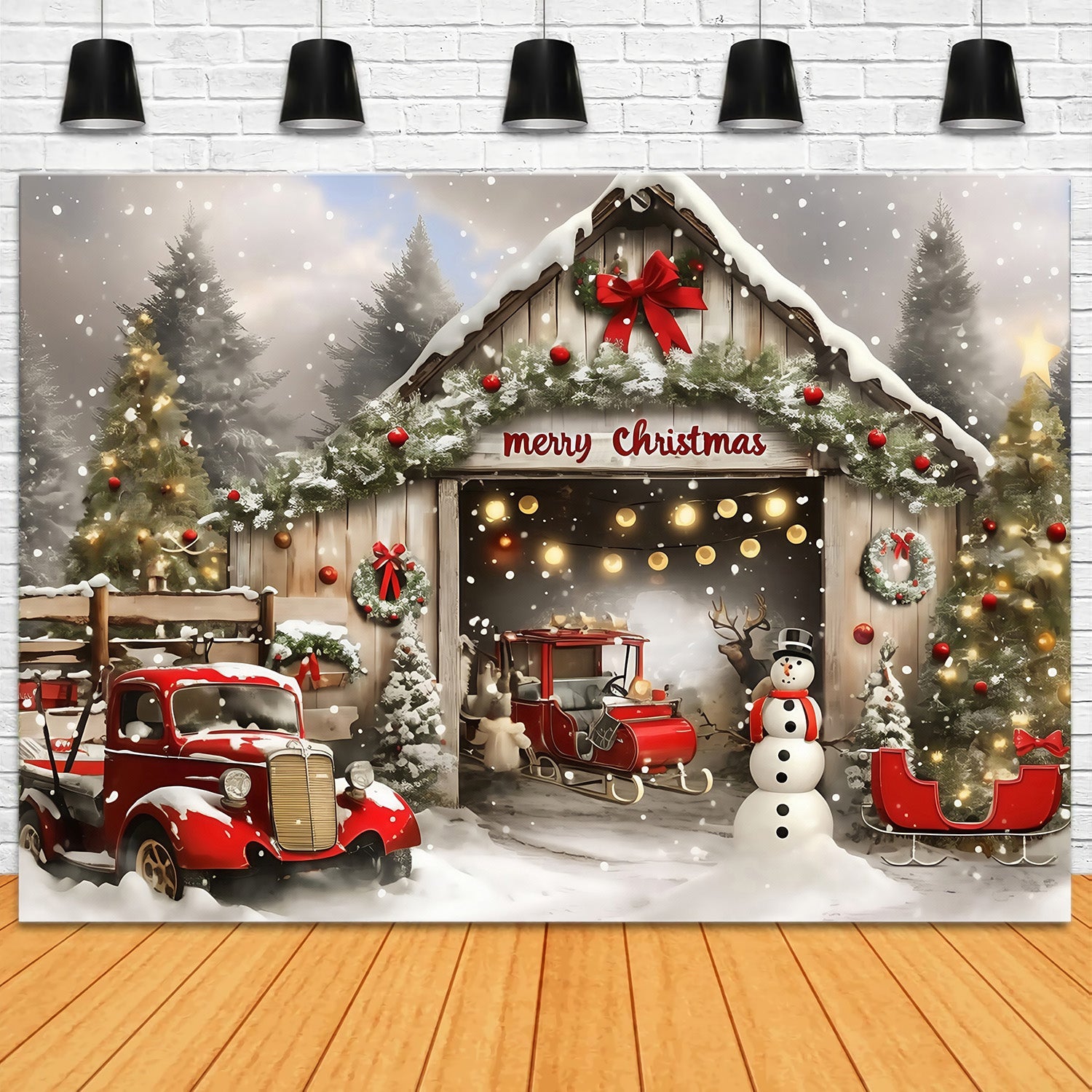 Christmas Backdrop For Photos Vintage Truck Barn Backdrop UK MRR7-66