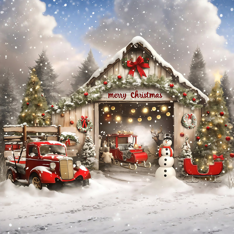 Christmas Backdrop For Photos Vintage Truck Barn Backdrop UK MRR7-66