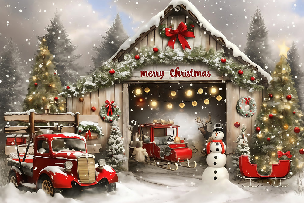 Christmas Backdrop For Photos Vintage Truck Barn Backdrop UK MRR7-66