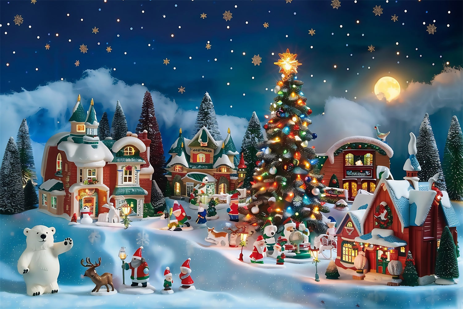 Christmas Photography Backdrops Mini Town Fantasy Backdrop UK MRR7-67