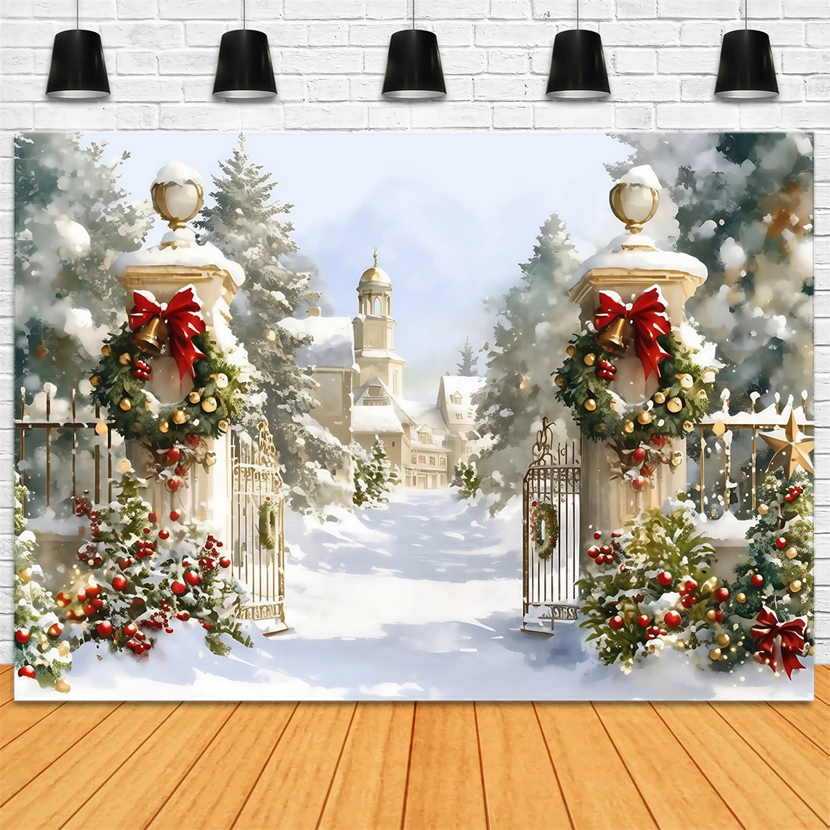 Christmas Photography Backdrops Holiday Manor Gate Backdrop UK MRR7-72