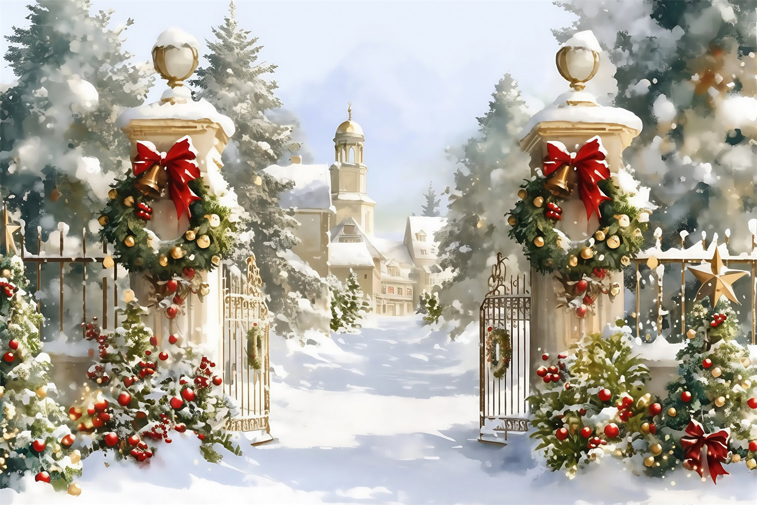Christmas Photography Backdrops Holiday Manor Gate Backdrop UK MRR7-72