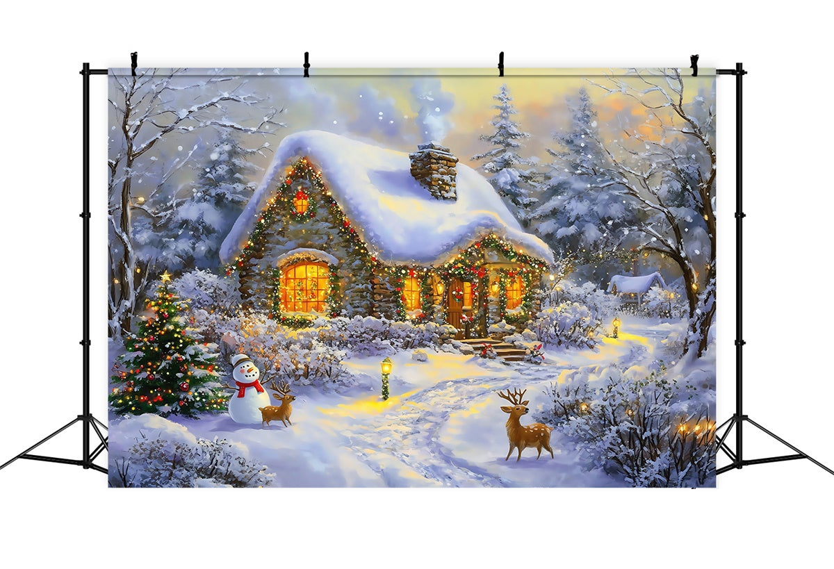 Christmas Backdrops Sale Snowman Forest Cottage Backdrop UK MRR7-73