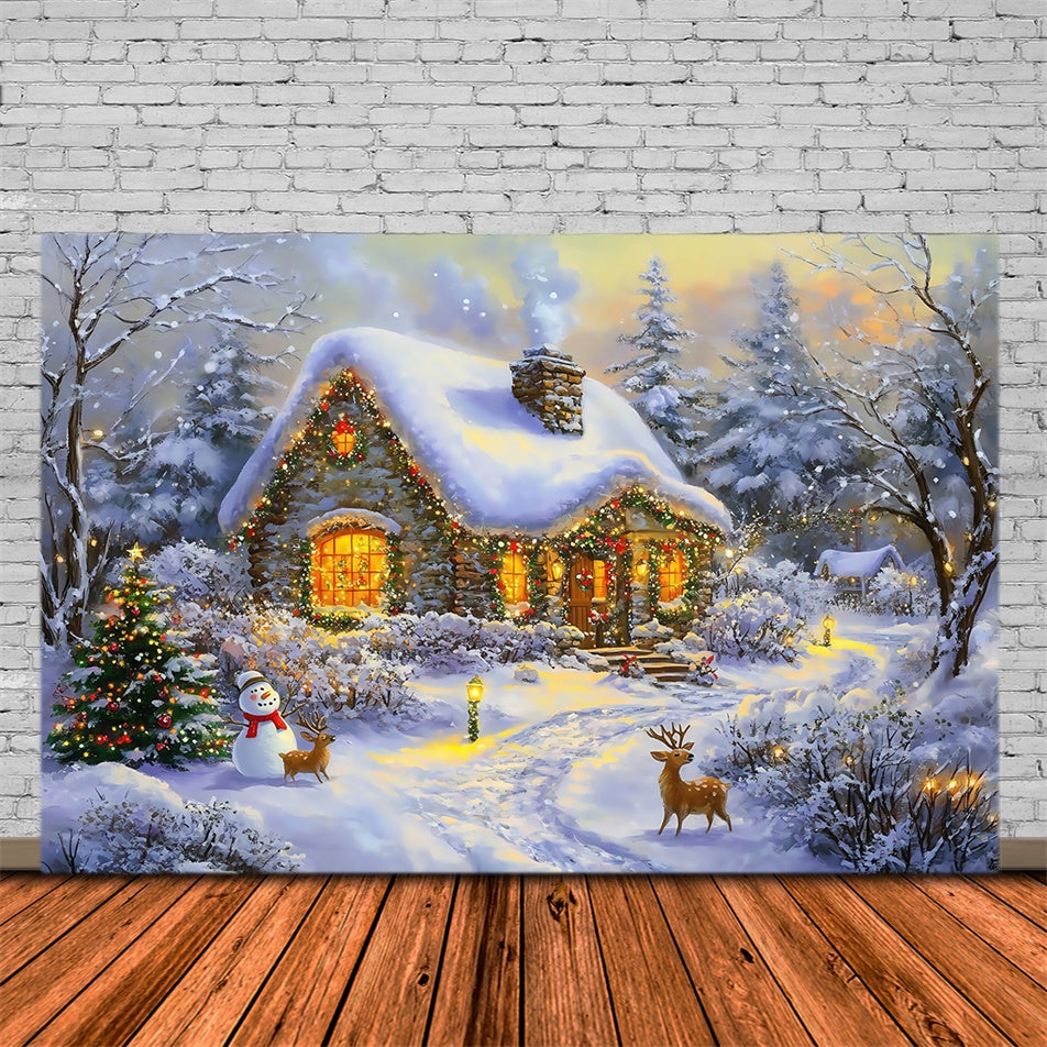 Christmas Backdrops Sale Snowman Forest Cottage Backdrop UK MRR7-73