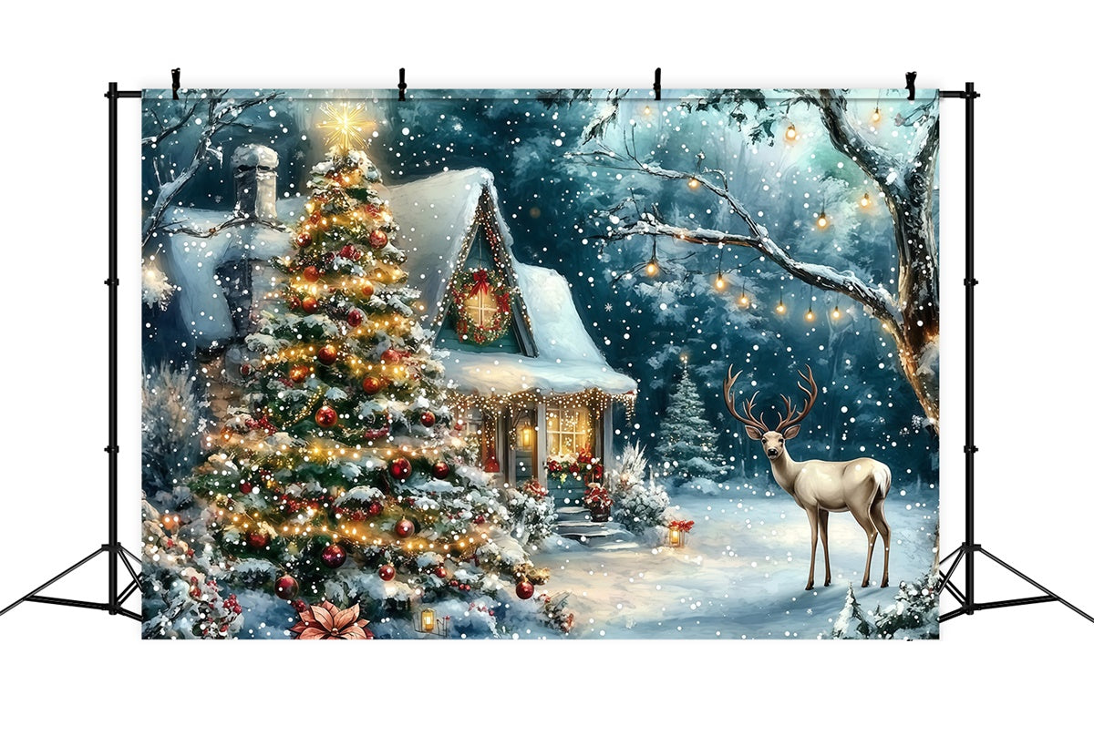 Christmas Photo Backdrop Twinkling Tree Cabin Backdrop UK MRR7-74