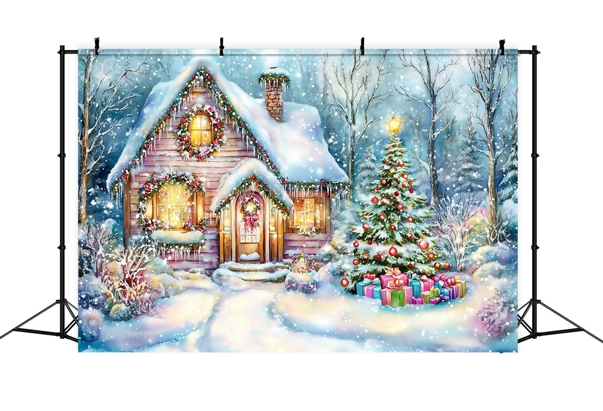 Christmas Backdrops Whimsical Winter Cottage Backdrop UK MRR7-75